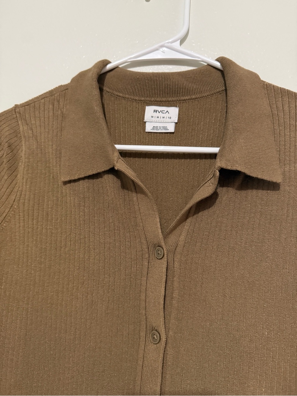 RVCA Women's Ribbed Button-Front Polo Cardigan in Camel Brown